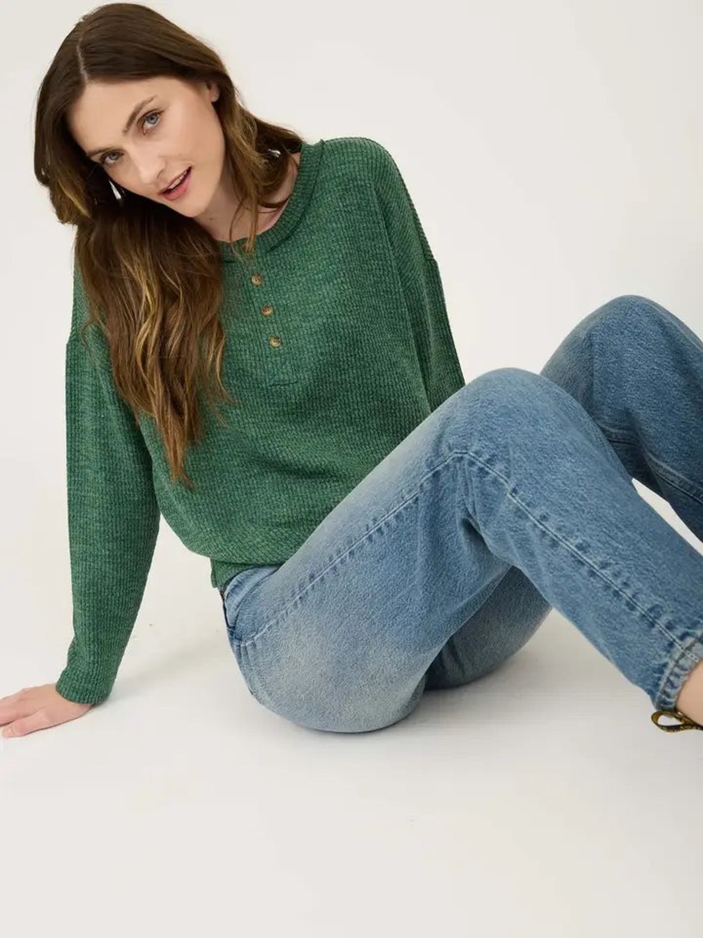 Blu Pepper Waffle Knit Henley Top